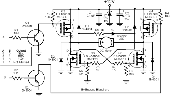 Motor controlado por Mosfet con configuración Puente H
